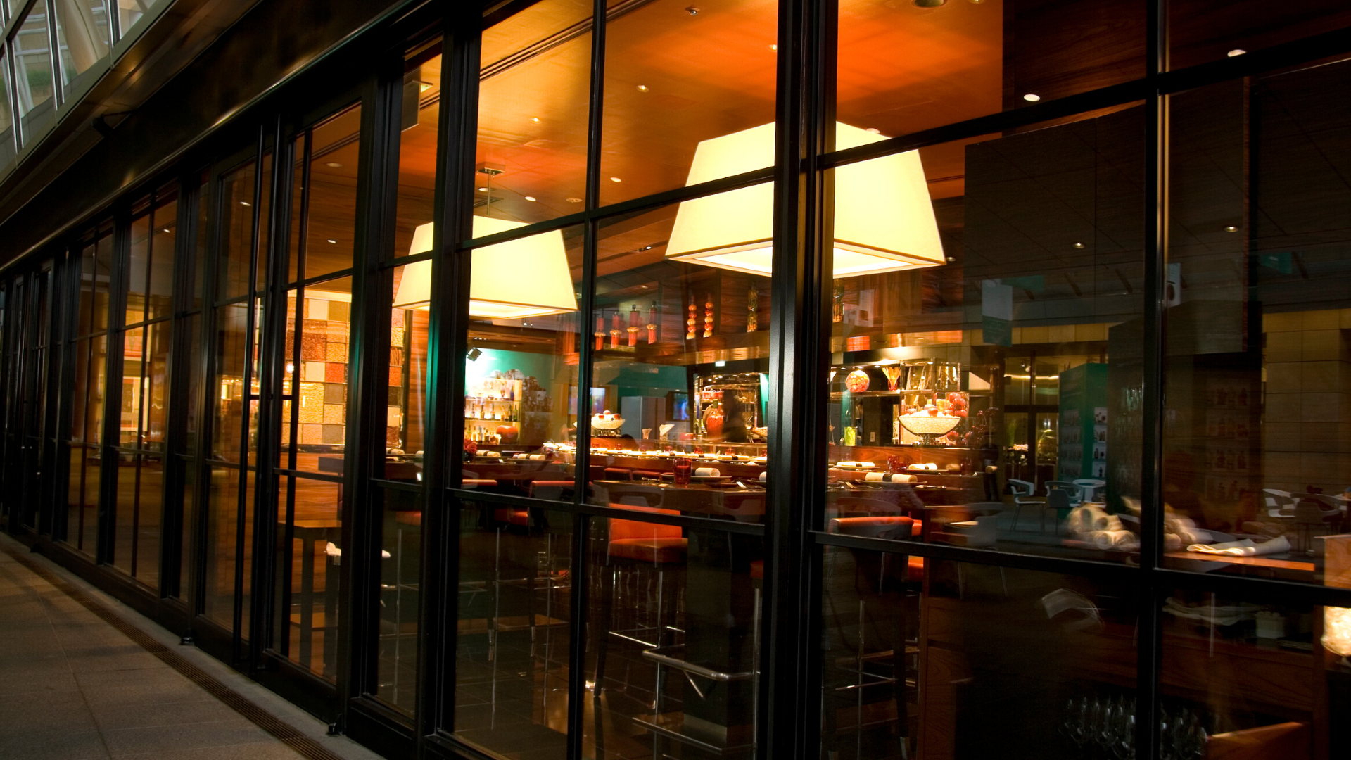 well lit restaurant at night